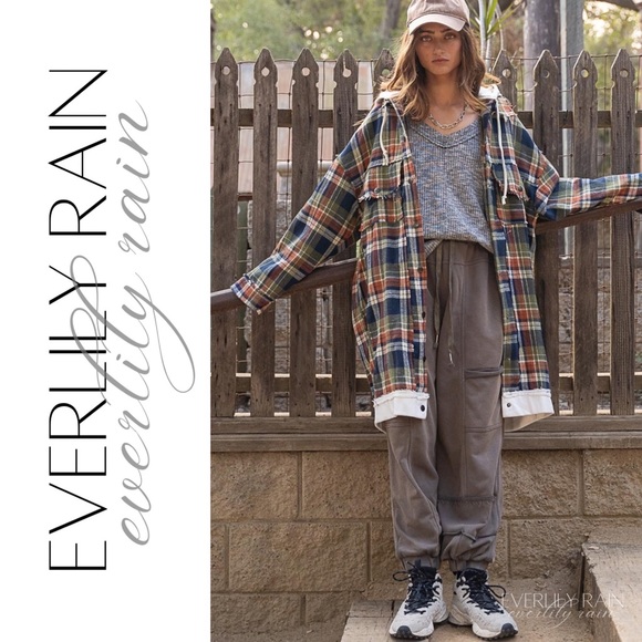 POL Long Plaid Hooded Shirt Jacket - Picture 4 of 13